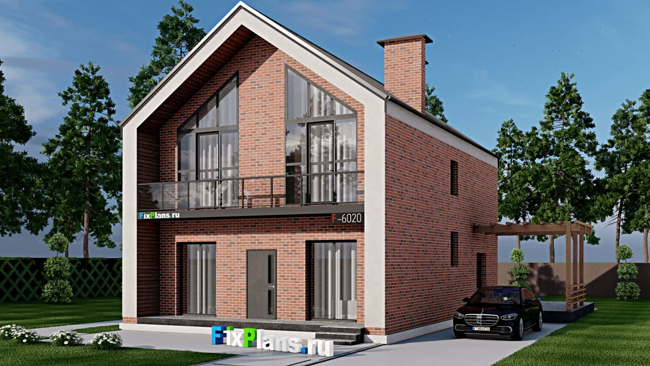 Одноэтажный дом с мансардой  F-6020 — фасад