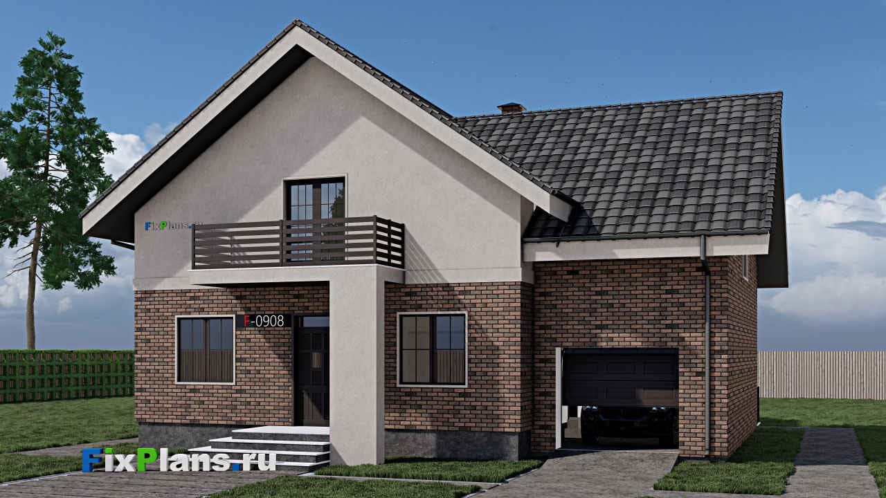 Одноэтажный дом с мансардой  F-0908 — фасад