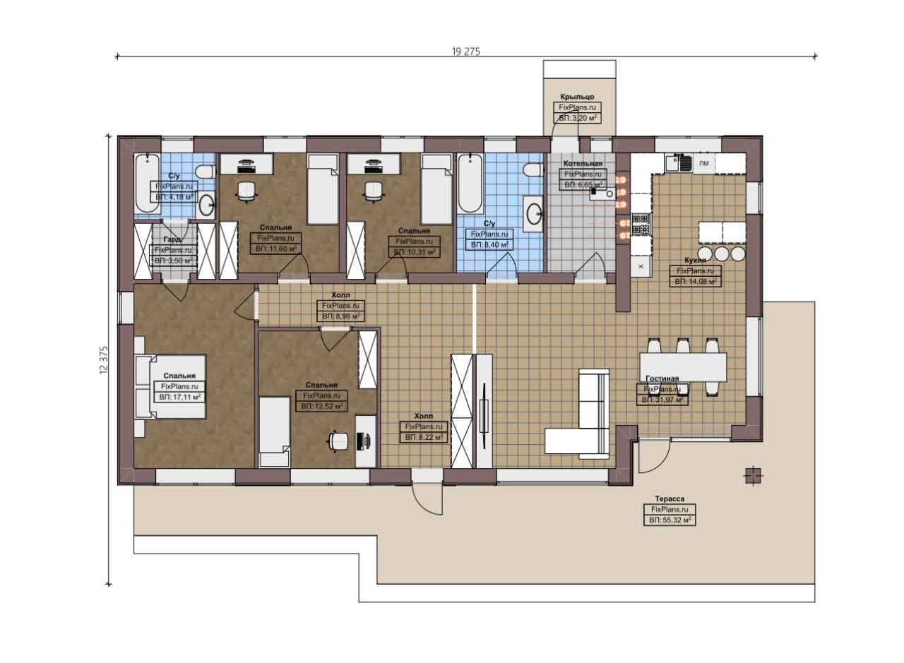 Планировка Одноэтажный дом F-3653